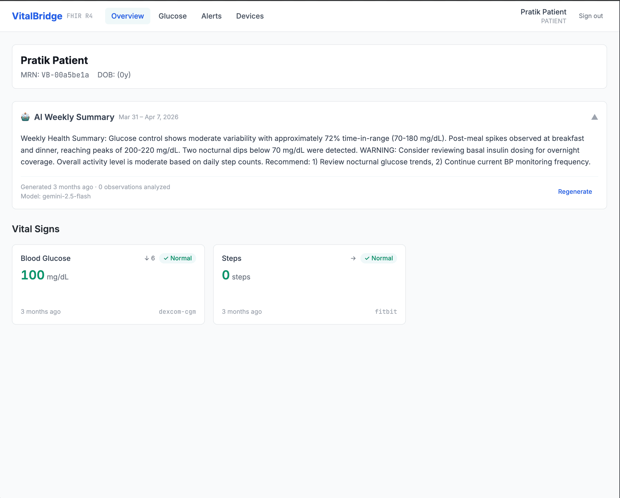 Clinician dashboard